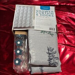 Gray and Blue Shower Curtain Set